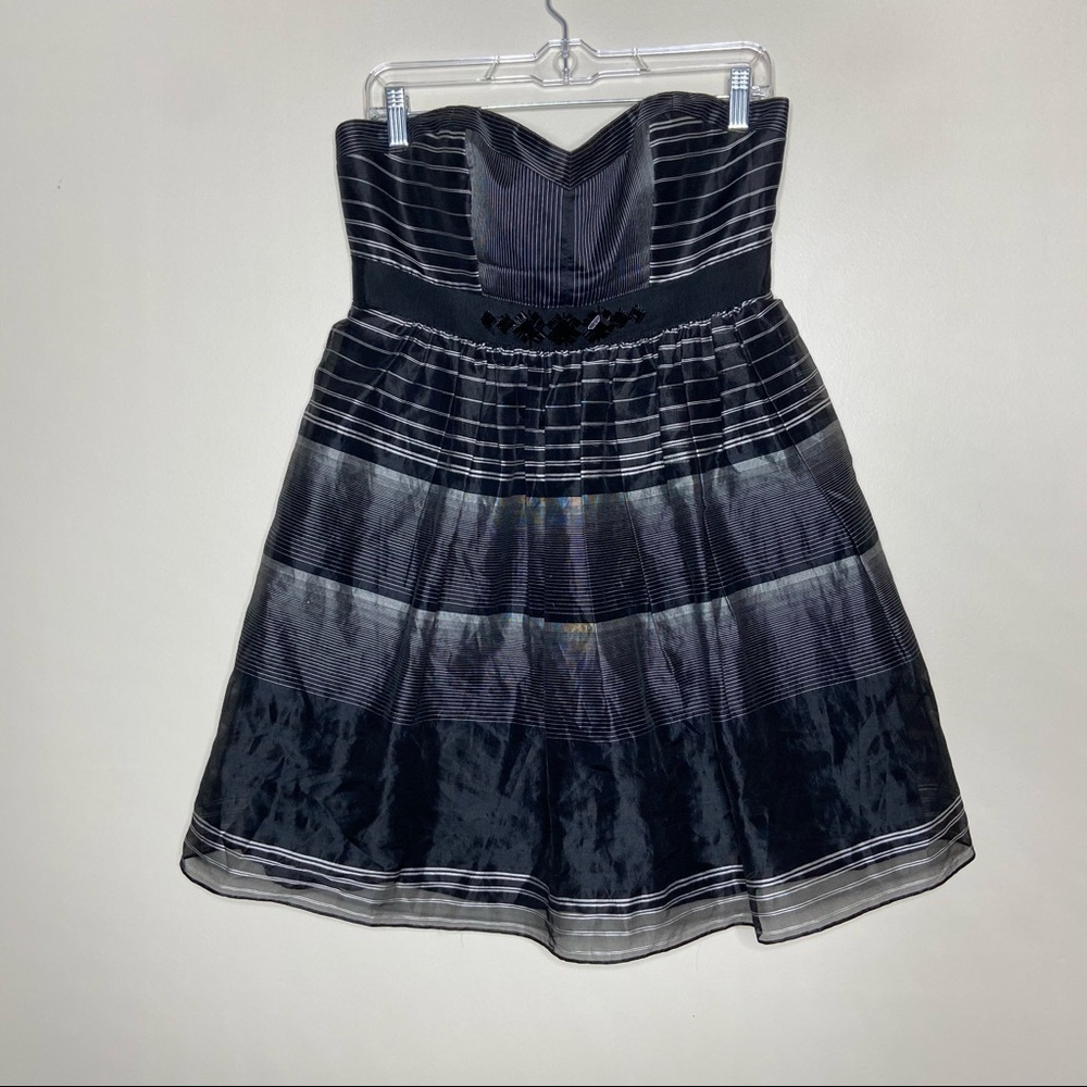 BCBGMaxazria Black Striped Strapless Mini Dress